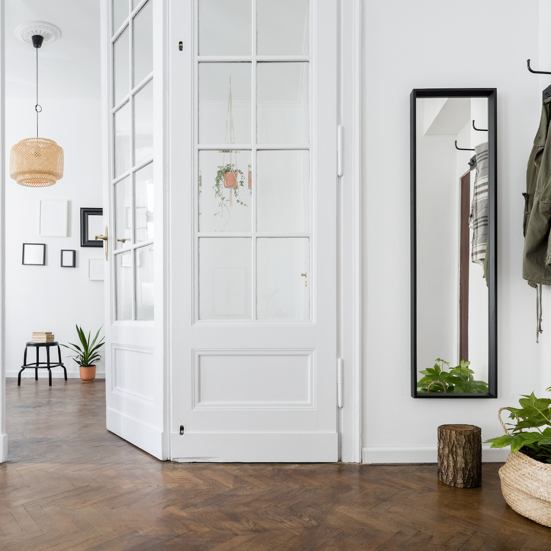 White home interior with wood floors
