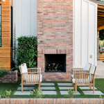 Modern backyard fireplace