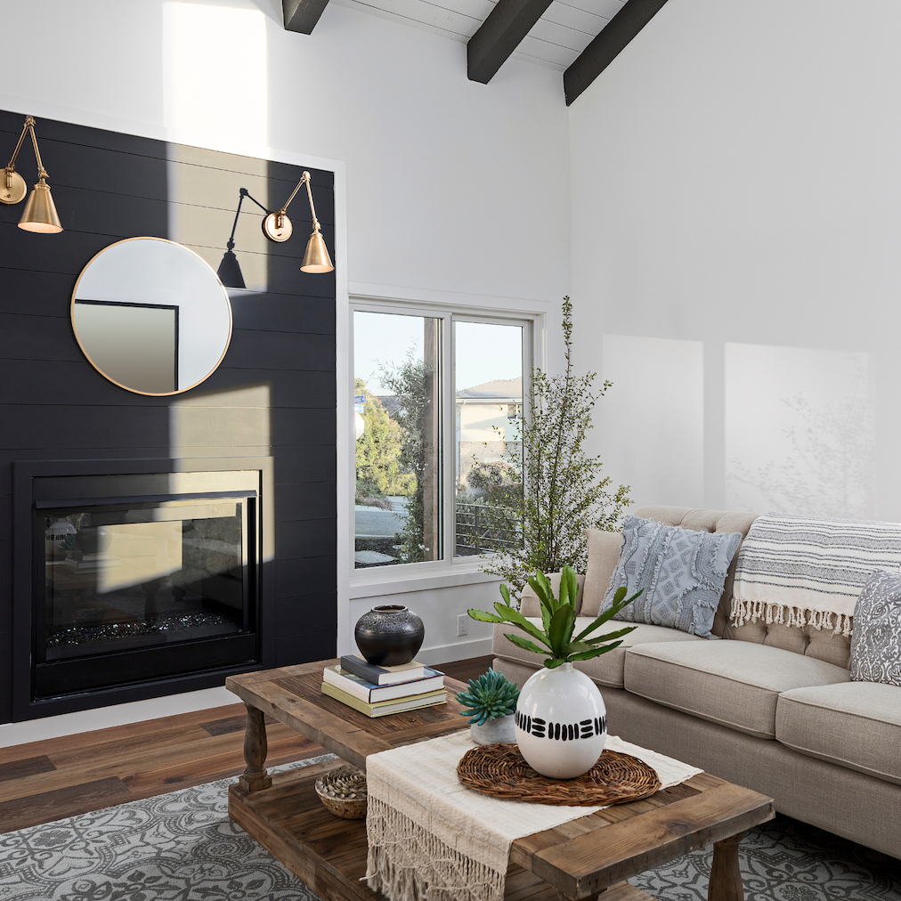 modern black and white living room